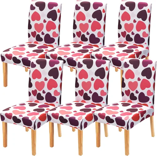 Juego de 6 fundas para sillas de comedor para el día de San Valentín, fundas elásticas para sillas Parsons con corazón colorido, decoraciones de San