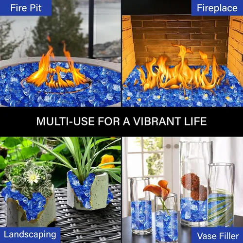 Miniatura 5 de NUPICK Fire Glass - Mezcla mixta Bahama de 20 libras para hoguera y chimenea de gas, roca de vidrio templado de 1/2-3/4 pulgadas en azul y blanco