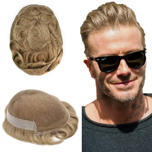Miniatura 32 de Tupé para hombre, cabello humano real, suave encaje suizo frontal, tupé para hombres, sistema de cabello, extensiones capilar para hombre