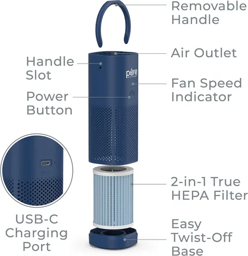 Miniatura 6 de Pure Enrichment® PureZone™ - Minipurificador de aire portátil, filtro True HEPA inalámbrico que limpia el aire y elimina el 99.97 % del polvo, Azul