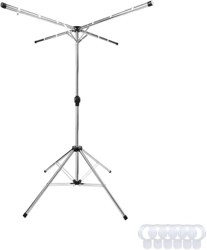BAOYOUNI Estante de secado de ropa plegable de acero inoxidable, soporte plegable para ropa, altura ajustable con rieles colgantes para balcón