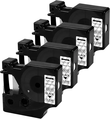 RAEMALL Repuesto para rotuladoras Dymo D1 45010 S0720500, impresión negra en cinta transparente, cinta de etiquetas D1 de 1/2 pulgada x 23 pies