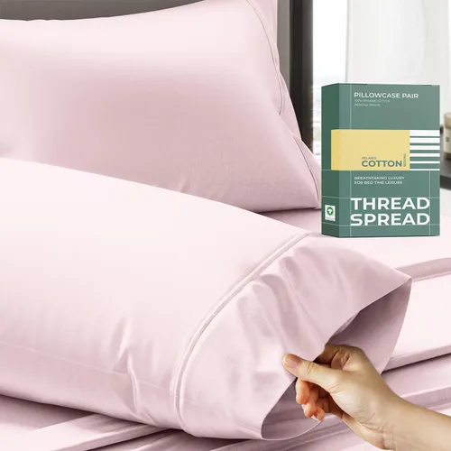 THREAD SPREAD Juego de 2 fundas de almohada 100% de algodón orgánico tamaño reina/estándar - Funda de almohada de percal de algodón orgánico ultra