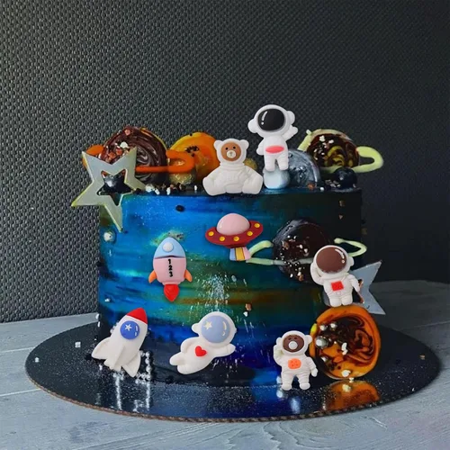 Miniatura 6 de Molde de silicona para decoración de pastel de astronauta, 2 unidades, molde de fondant de chocolate de nave espacial, para adornos de cupcakes