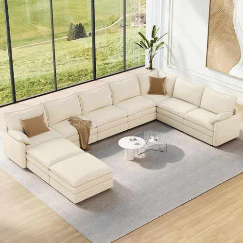 Miniatura 86 de Vesgantti 2 Piece Loveseat & 3 Seater Sofa Set, Modular Cloud Couch, Beige