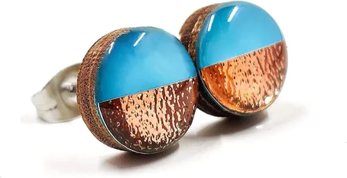 Miniatura 3 de Dos tonos con aretes de 10 mm de metal martillado falso, aretes redondos para mujeres, niñas y hombres, hechos a mano, postes de acero inoxidable