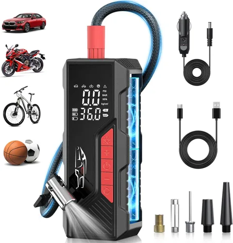 Inflador de neumáticos, compresor de aire portátil, bomba de aire inalámbrica para neumáticos de automóvil de 150 PSI, batería y 12 V CC, bomba