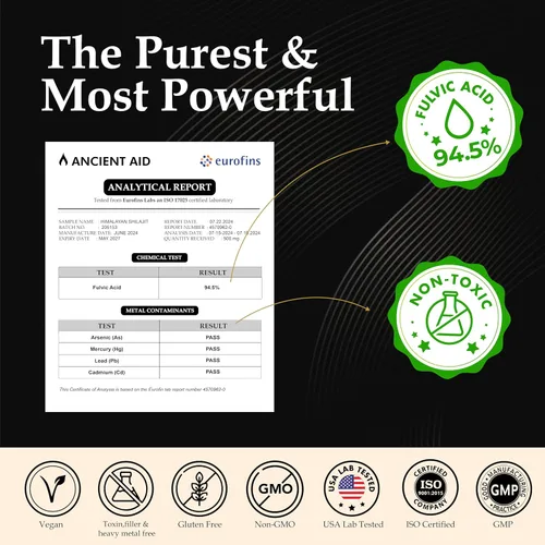 Miniatura 3 de El Shilajit más potente: resina Shilajit orgánica 100% pura del Himalaya 90% + ácido fúlvico 87+ minerales traza Máxima resistencia para hombres