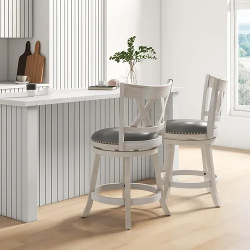 Miniatura 4 de COSTWAY Juego de 2 taburetes de bar para isla de cocina, taburetes giratorios de altura de mostrador sin brazos de 25.5 pulgadas con asiento