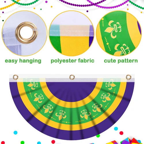 Miniatura 3 de EBaokuup Paquete de 6 banderas de Mardi Gras de 2.8 x 1.6 pies, bandera de tela de poliéster de New Orleans Mardigras para porche, banderines