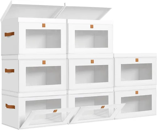 Miniatura 10 de DIMJ Contenedores de Almacenamiento con Tapas - Paquete de 4 Organizadores Grandes de Tela para Armario con Ventana y Asas, Cajas de Almacenamiento