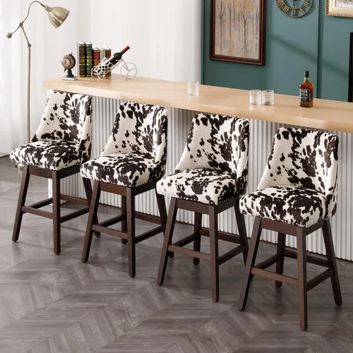 Miniatura 11 de Taburetes de Bar de Altura de Mostrador de 27.5 Pulgadas Taburetes de Cocina de Lino Modernos de Mediados de Siglo con Respaldo Patas de Madera Lino