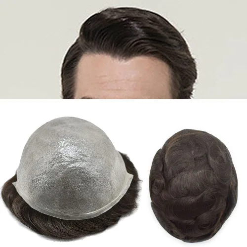 Miniatura 13 de Toupee - Sistema de reemplazo de cabello para hombres, piel ultrafina, transparente, 0.001 in, poliéster superfino, unidad de cabello de hombre, 8 x