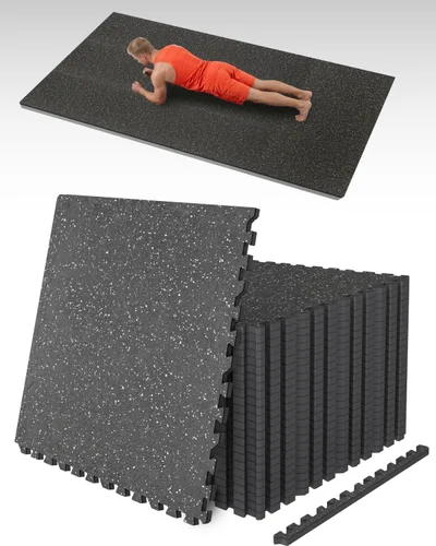 Miniatura 8 de Suelo de gimnasio de 0.56 pulgadas de grosor y 24 pies cuadrados para gimnasio en casa, 6 baldosas robustas de goma con espuma EVA para alfombrillas