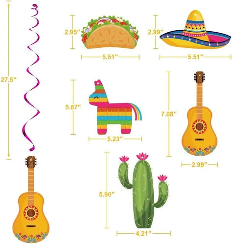 Miniatura 3 de Decoraciones de remolinos colgantes para fiesta mexicana, suministros de fiesta de Cinco de Mayo, tema de cumpleaños de dos días de taco, fiesta