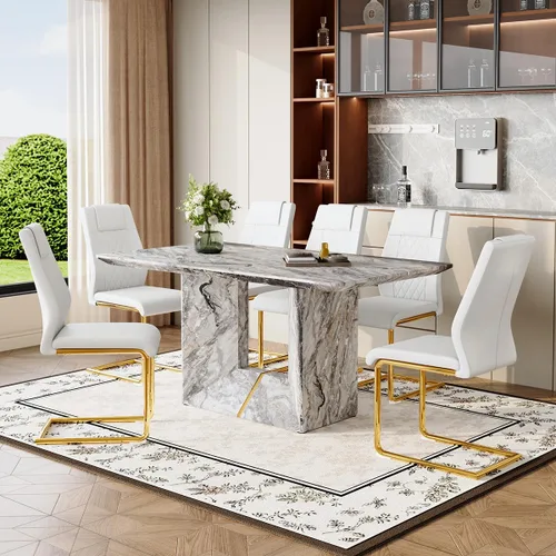Miniatura 19 de Mesa de comedor negra de 63 pulgadas Mesa de comedor moderna Mesa rectangular de madera con patas en forma de U de alta resistencia Estable