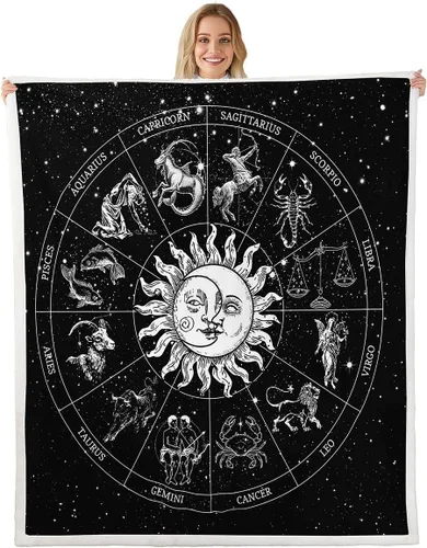 Miniatura 14 de Erosebridal Manta de árbol de la vida, sol y luna para sofá cama, manta de forro polar gótico de polilla trippy, manta de sherpa cósmica