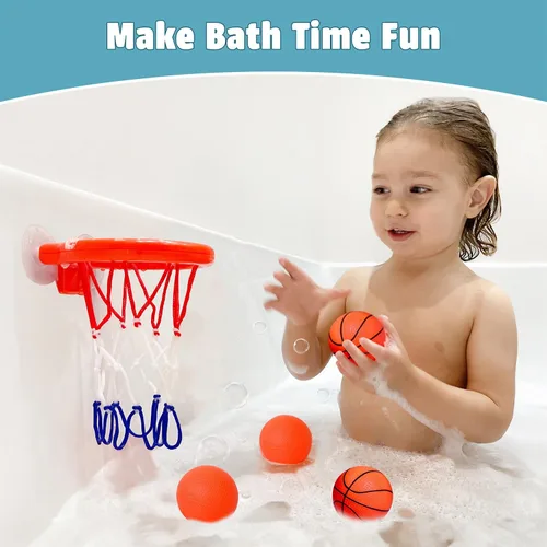 Miniatura 4 de MARPPY Juguetes de baño: aro de baloncesto para bañera para niños pequeños y niños, juguete de ducha sin moho con 4 bolas sin agujeros, divertidos