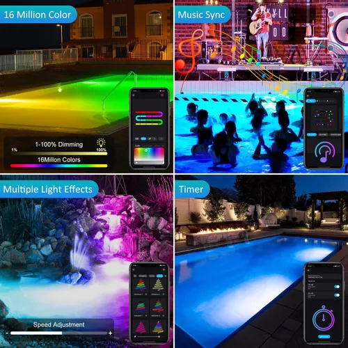 Miniatura 5 de T-SUN Luces de estanque de colores con aplicación y control remoto – Luces LED brillantes sumergibles bajo el agua, IP68 impermeable foco de paisaje