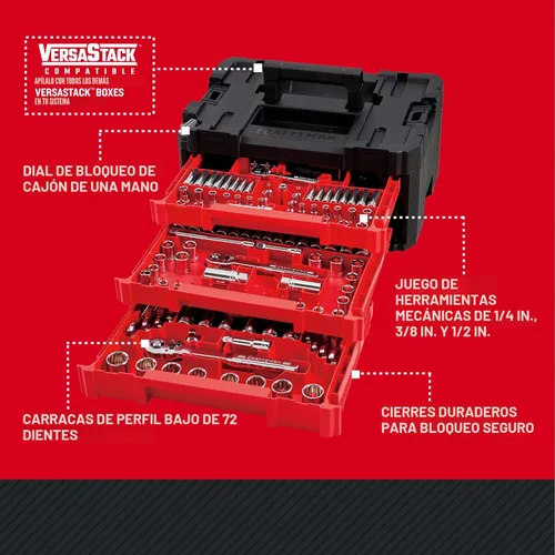 Miniatura 3 de Craftsman Juego de herramientas mecánicas de 262 piezas con caja VERSASTACK de 3 cajones, juego de llaves SAE y métricas, kit de herramientas