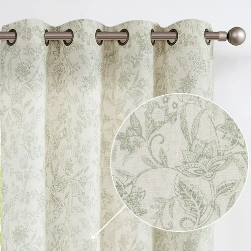 Miniatura 12 de JINCHAN Cortinas florales de lino para sala de estar, cortinas negras de estilo granja francesa de campo, cortinas de 63 pulgadas de largo, cortinas