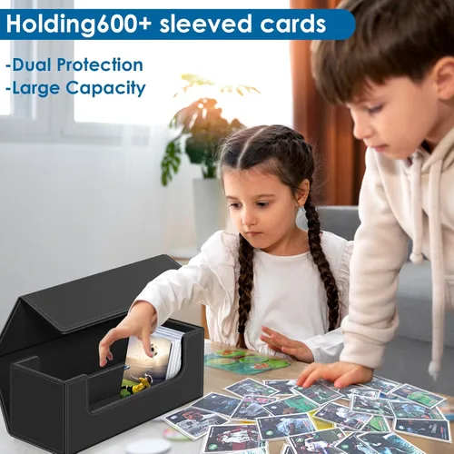 Miniatura 7 de Homthy Funda para cartas intercambiables, de cuero, cierre magnético, caja de almacenamiento para tarjetas de comandante, con capacidad para más