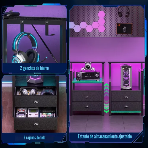 Miniatura 4 de Korfile Escritorio para juegos en forma de L de 66 pulgadas con cajones y estantes de almacenamiento, escritorio esquinero reversible con tomas