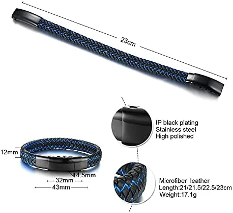 Miniatura 6 de VNOX - Brazalete ajustable de cuero trenzado azul hecho a mano con mantra inspirador para hombre, pulsera de estímulo, regalo motivacional