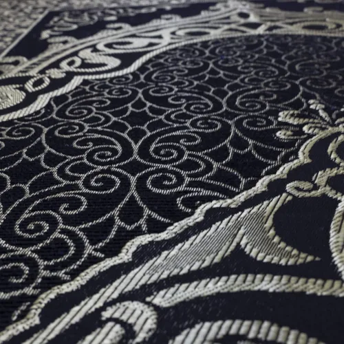 Miniatura 8 de Modefa Alfombra de oración islámica fina tejida de felpilla y tafetán turca Sajada diseño intrincado metálico (negro + azul)