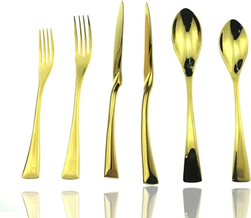 Miniatura 9 de JASHII Juego de cubiertos dorados de pulido de espejo de lujo, juego de cubiertos de 20 piezas, utensilios de acero inoxidable 18/10 para 4, tenedor