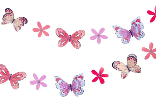 Bonita guirnalda de mariposas rosadas, decoraciones de cumpleaños para niñas y niños, suministros de fiesta, decoración de habitación infantil, baby