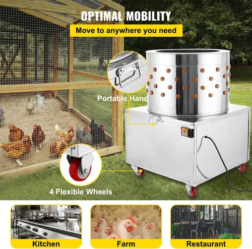 Miniatura 3 de 20" máquina del desplume del pollo del acero inoxidable, desplume la máquina De-Feather 1500W 275R/min, procesador eléctrico de alimentos