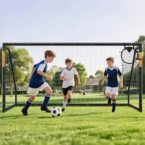 Miniatura 9 de DoCred Porterías de fútbol de 6x4/8x6/10x6.5/12x6/16x7/18x7/21x7/24x8 pies, portería de fútbol plegable de acero de tamaño completo para patio