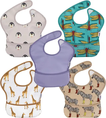 Soarwg Kids Baberos para bebé, paquete de 5 baberos impermeables unisex para niños y niñas, imprescindibles para bebés que comen, alimentan