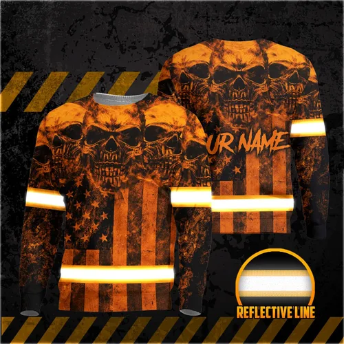 Miniatura 4 de Camiseta de alta visibilidad con bandera de EE. UU., con nombre personalizado, ropa de trabajo de seguridad reflectante, caminantes Calavera