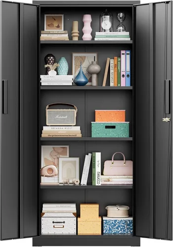 Miniatura 9 de Greenvelly Armario de almacenamiento de metal con puertas y estantes, armario de almacenamiento con cerradura de 36 pulgadas para oficina, gabinete