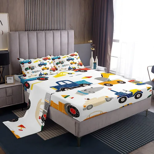 Miniatura 29 de Erosebridal Juego de sábanas de automóvil de dibujos animados para niños, juego de ropa de cama de camiones, tamaño individual, sábana bajera