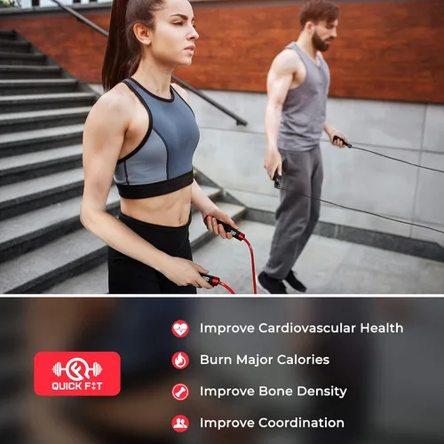 Miniatura 6 de Quick Fit Juego de 2 cuerdas de saltar con peso (1 libra) con cuerda de saltar sin peso, accesorio de ejercicio portátil para cardio, HIIT