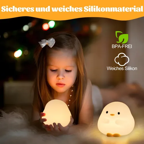 Miniatura 9 de Rytinazzz Luz nocturna de silicona para bebé, lámpara de pato de batería larga de 50 horas, regalo para niños, luz suave y segura para guardería