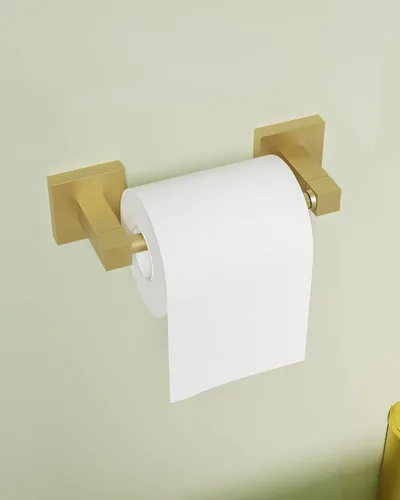Miniatura 3 de Ruacq Soporte de papel higiénico dorado con doble poste pivotante cuadrado, soporte para rollo, soporte de papel higiénico dorado cepillado, acero