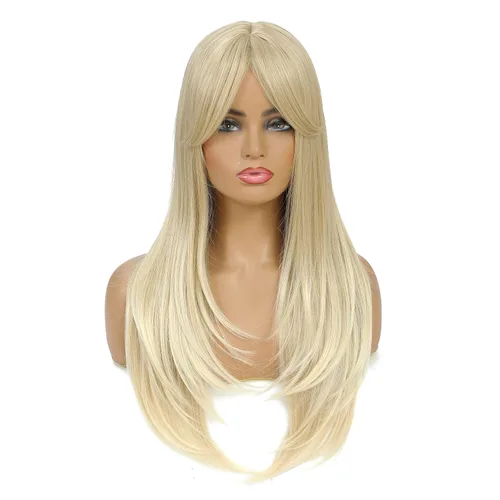 Miniatura 11 de SWACC Peluca de pelo sintético con flequillo largo en capas para mujeres con gorra de peluca (negro)