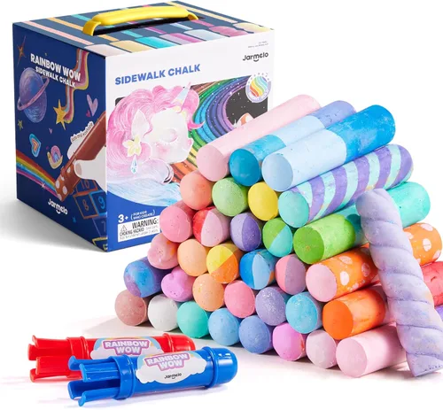 Jar Melo 38 tizas de acera para niños, tiza de color con soporte, tizas lavables y no tóxicas, juego al aire libre y arte de pizarra para niños y