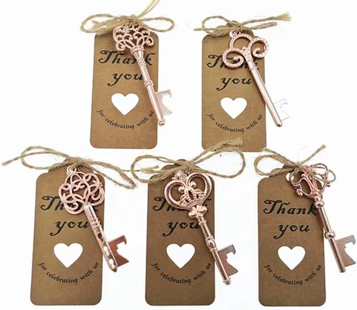 ALIMITOPIA 50 piezas de abrebotellas con llave de esqueleto, despedida de soltera, boda, fiesta, recuerdo, regalo con etiqueta de acompañante y Tono