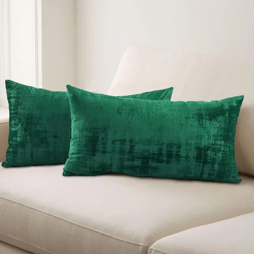 Miniatura 37 de Home Soft Things Juego de 2 fundas de almohada de terciopelo texturizado, 14 x 26 pulgadas, color verde azulado profundo, fundas decorativas