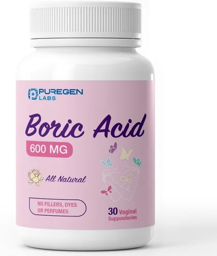 Puregen Labs - Supositorios vaginales de ácido bórico de 600 mg - 100% puros | Todo natural sin tintes ni rellenos | Apoya el equilibrio del pH