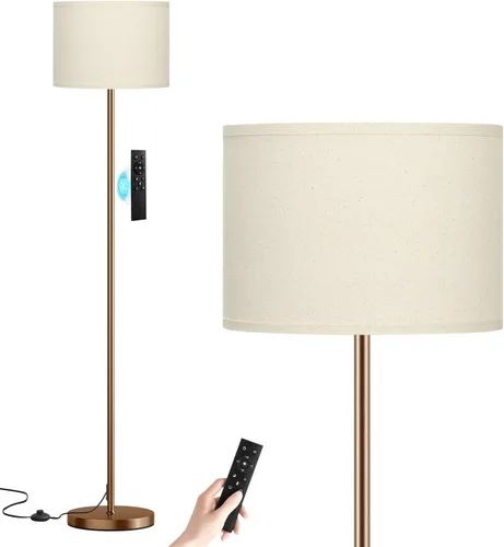 Miniatura 11 de Ambimall - Lámpara de pie moderna con control remoto, lámparas altas para sala de estar, habitación, oficina y comedor, pantalla beige con poste