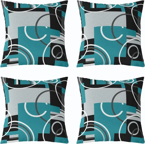 Miniatura 27 de Fundas de almohada geométricas modernas con rayas en rojo, marrón y negro, diseño retro de círculos y remolinos, juego de 4 fundas de almohada de 16