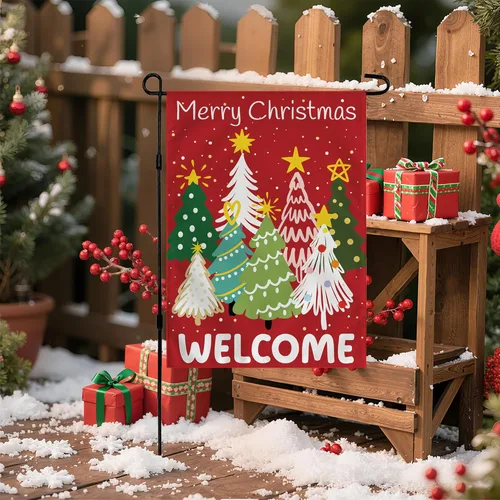 Miniatura 5 de Decoraciones de Navidad para exteriores – Bandera de jardín de bienvenida para árbol de Navidad Suministros de decoración de fiesta de Navidad Rojo