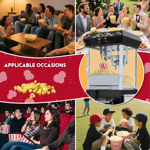 Miniatura 7 de Máquina de palomitas de maíz con carrito y ruedas – Máquina de palomitas de maíz con hervidor de acero inoxidable de 10 onzas, máquina para hacer