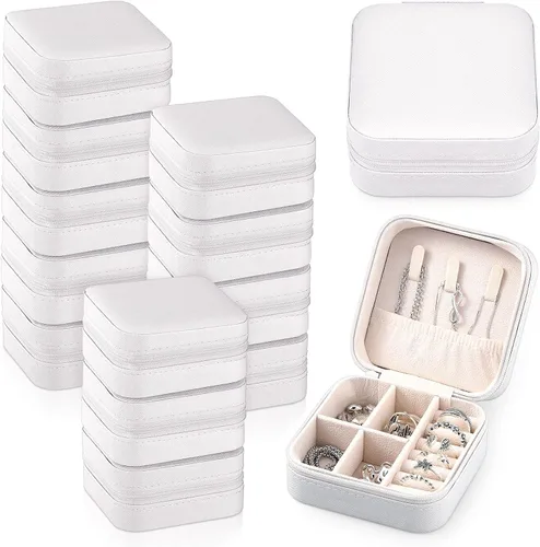 Miniatura 32 de Yinkin 12 piezas de mini joyero de viaje para dama de honor, organizador de aretes de piel sintética, accesorios de viaje a granel, soporte portátil